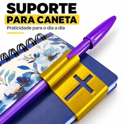 Suporte de Caneta para Bíblia Agenda Planner com Cruz Vazada Porta Caneta