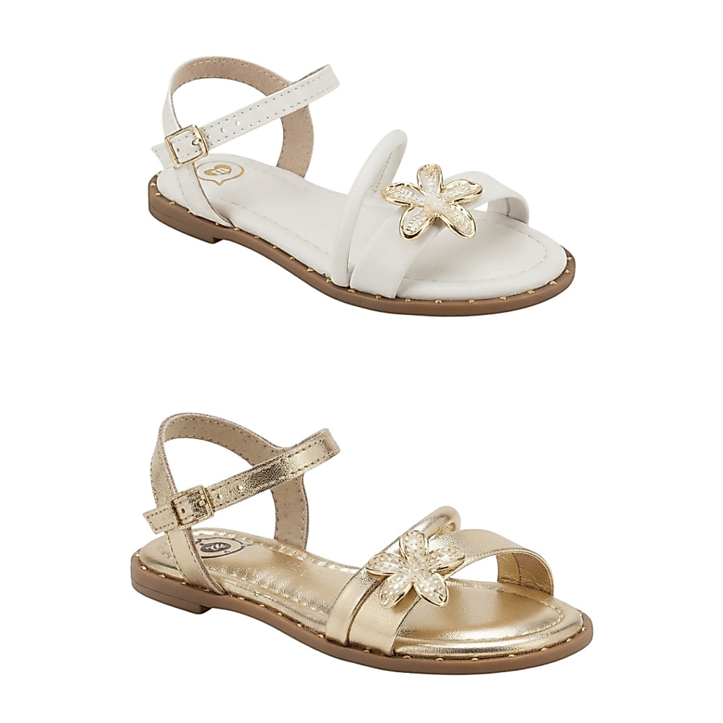 Sandália Infantil Molekinha Rasteira com Flor de Glitter Confortável Fivela Calçado Meninas Blogueirinha Moda