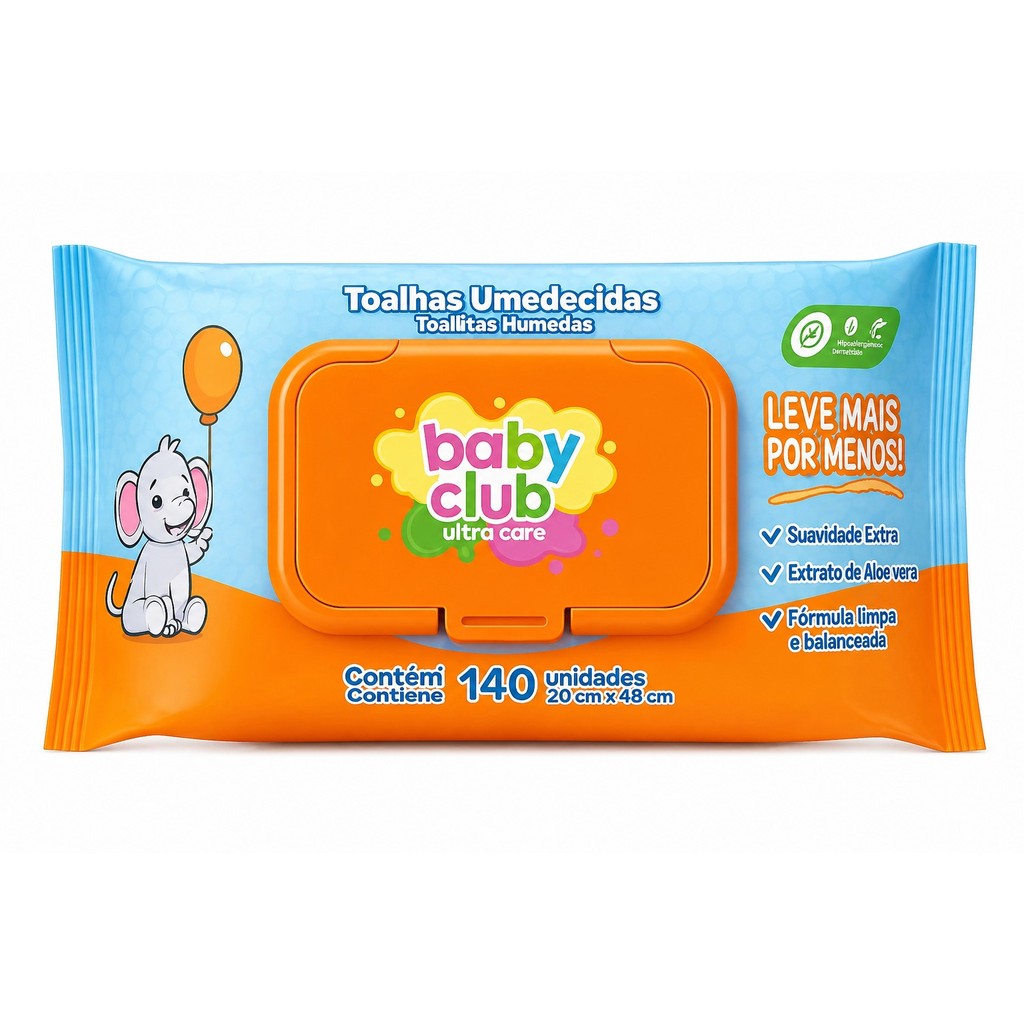 Lenços/Toalhas Umedecidas Baby Club/1680 Unidades Extrato Aloe Vera Infantil/Bebe