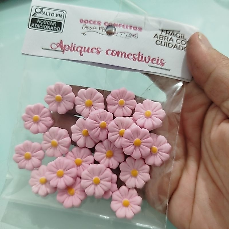20 APLIQUE COMESTÍVEL/ PASTA AMERICANA - FLOR ROSA - 1,5CM - PARA BRIGADEIROS, DOCES, TRUFA- DOCE CASAMENTO, ANIVERSÁRIO