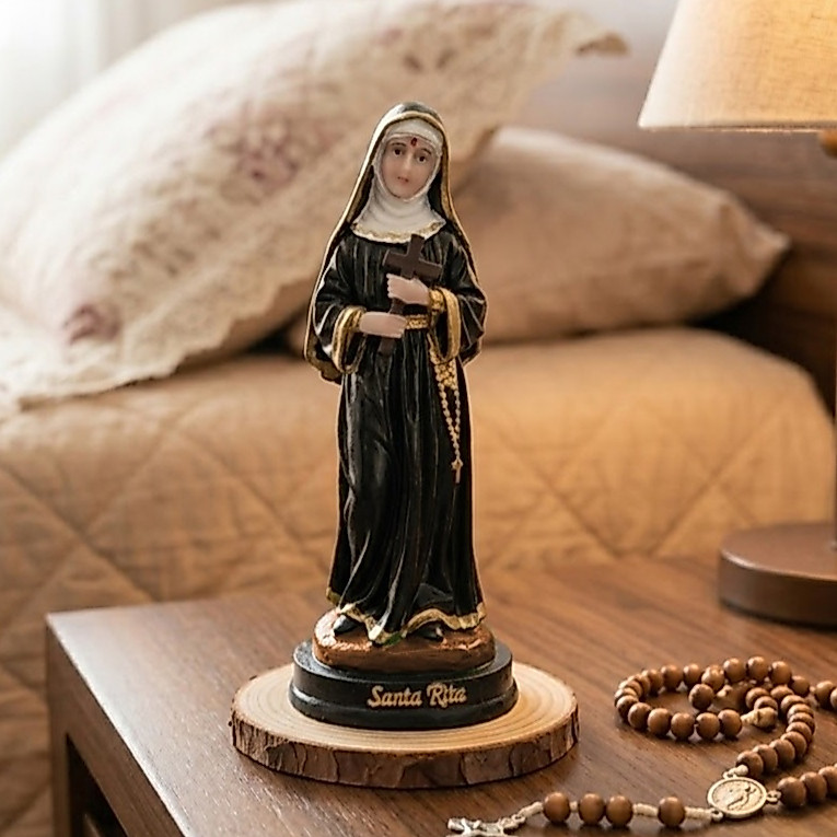 Imagem Santa Rita de Cássia em Resina Decorativa Católica Proteção Fé Oração Presente Religioso