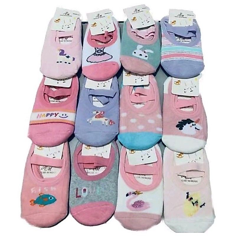 kit 3 pares Meia Sapatilha Antiderrapante Infantil e Bebê em Algodão menina e menino estampas varidasW01