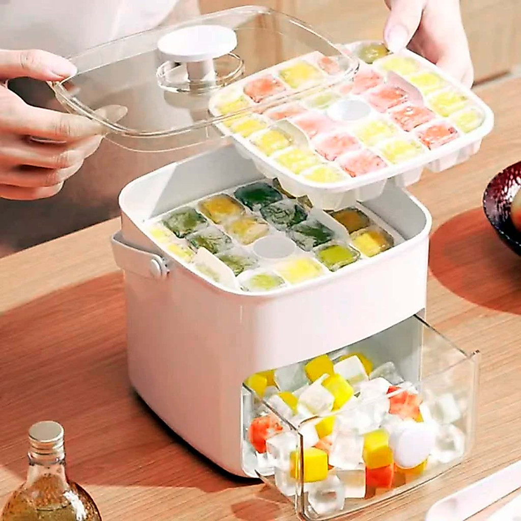 Dispenser De Gelo Bandeja Caixa  48 Cubos Com Gaveta Botão Solta Gelo E Pegador Luxo