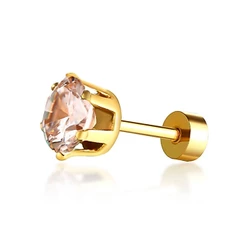 Vnox 1 Pc Ouro Amarelo 14 K Cubic Zirconia Brincos Stud Com Parafuso Costas Mulheres Jóias Femininas
