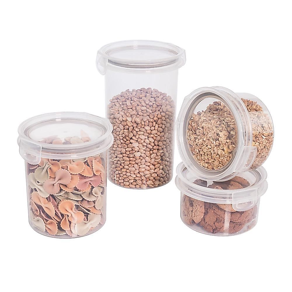 Kit 4 Potes Porta Mantimentos Herméticos Empilháveis Plástico Redondos para Geladeira Despensa Armário Plasútil