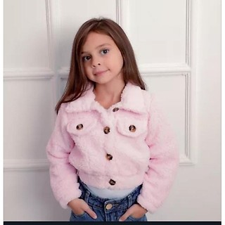 Casaco Teddy Infantil Estilo Cropped Com Botões Inverno Moda Blusa De Frio Menina Mini Diva Juvenil Blogueirinha Kids