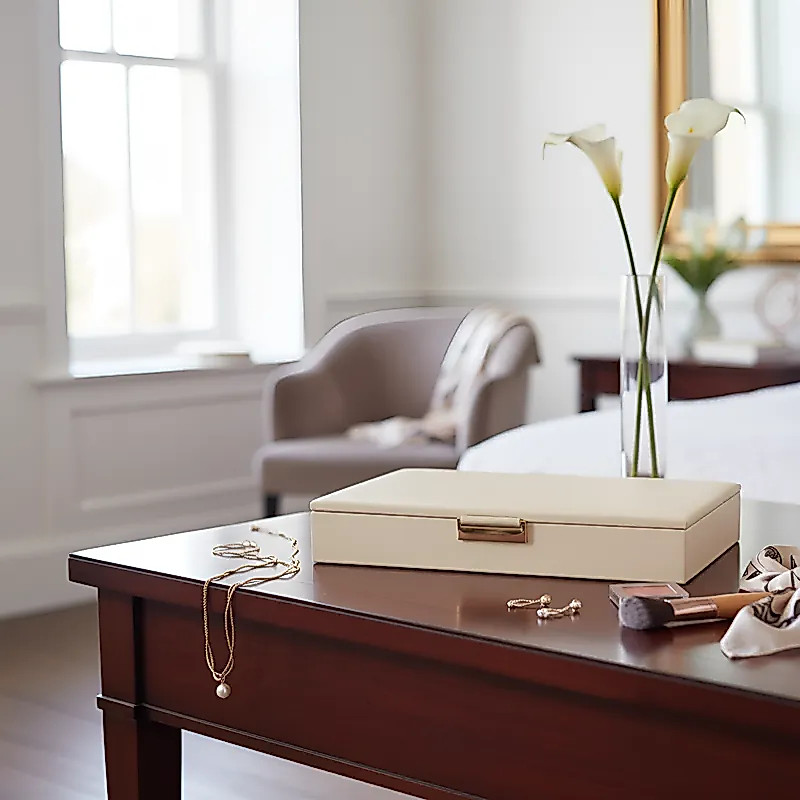 Caixa Decorativa Porta Objetos Maquiagem Joias Em Couro Décor Mesa Sala Escritório Quarto Grande