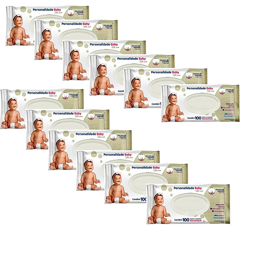 Kit Toalha Umedecidas Personalidade 12 Pacotes 1200 Folhas  (Cada PCT 100 Unidades)