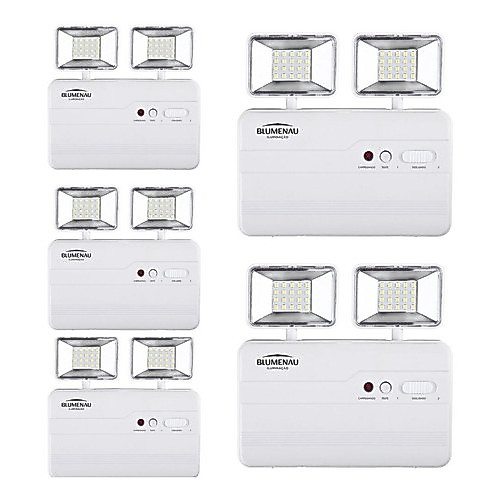 Kit 5 Luminária de Emergência LED Blumenau Iluminação 2 Faróis Quadrados 1200 Lú