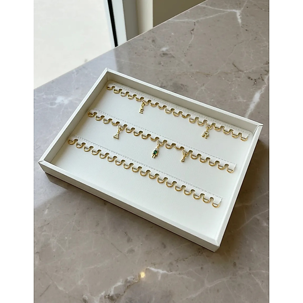 Bandeja Organizador Pingente Luxo Tecido Forrado Gavetas Lojas Joias Bijuterias Offwhite