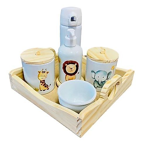 Kit Higiene Bebê Porcelana Safari com Garrafa Térmica