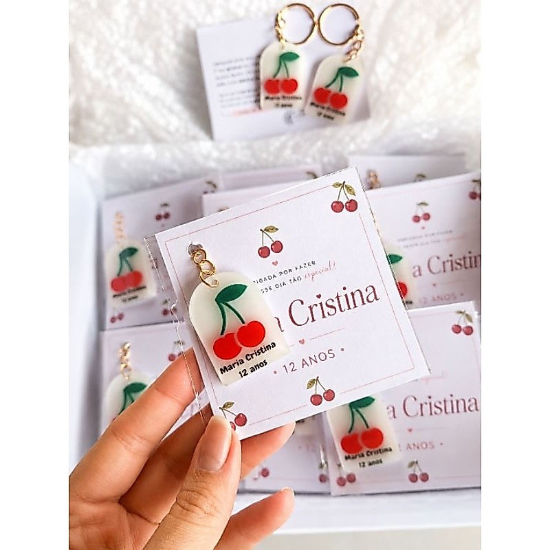 Chaveiro TAG Cereja Lembrancinha personalizada com nome para Aniversário Batizado Chá de Bebê Evento Corporativo Brinde