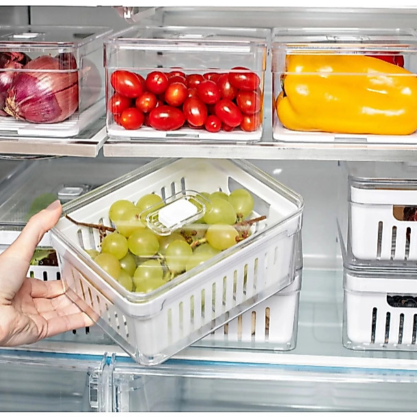Organizadores Geladeira Acrílico Com Cesto para Alimentos Vegetais Cozinha