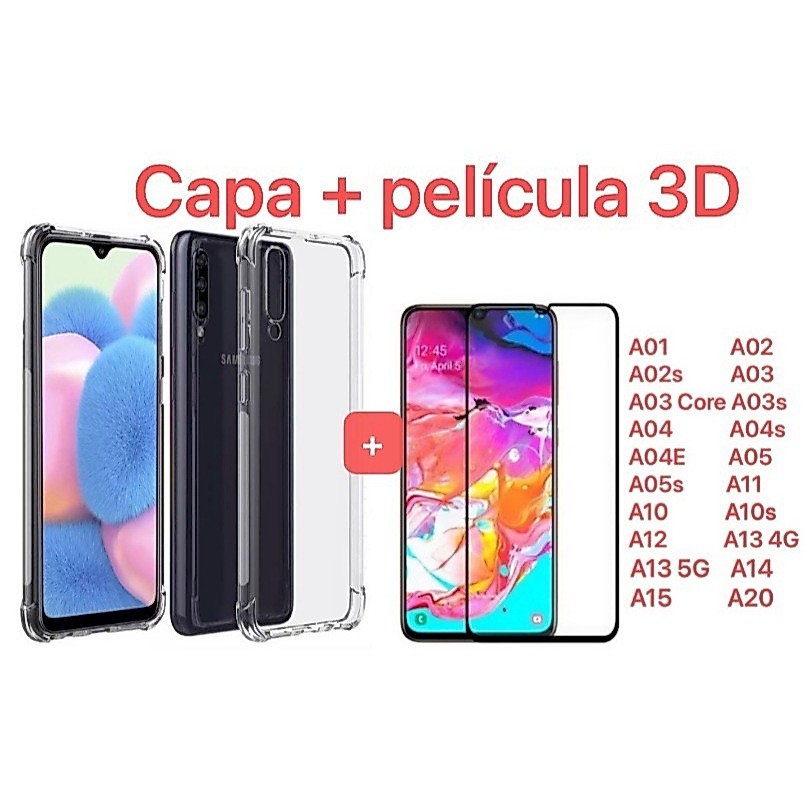 Kit 2em1 ParaSamsung Capinha Película 3D A20s/A21S/A22 /A23/A30S/A31/A32/A33/A34/A35/A50/A51/A52/A53/A54/A70/A71/A72/A73