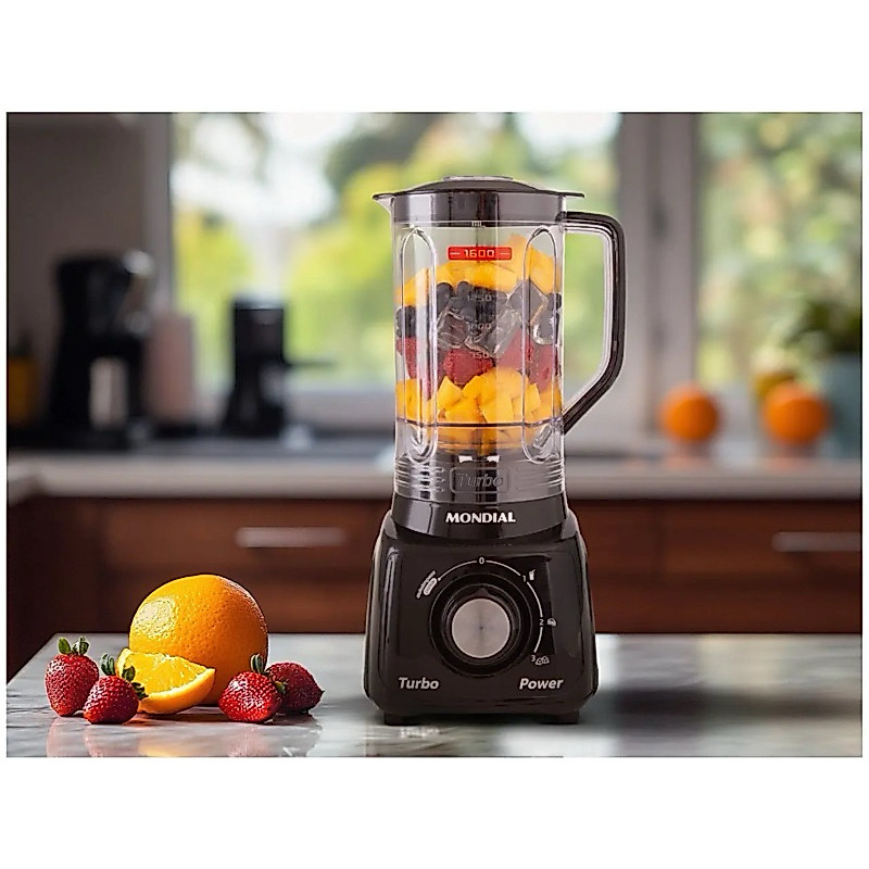 Liquidificador Mondial Turbo Power L-99 FB Preto com Filtro 3 Velocidades 550W