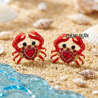 Brincos de Caranguejo Vermelho, Brincos de Coração, Acessórios Estilo Dopamina, Joias de Animais Mar