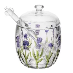 Meleira Lavanda Hand Painting Cristal Ecológico Lyor com Pegador para Mel Mesa Posta Café da Manhã Chá Brunch Decorativa