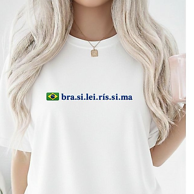 Camiseta Camisa Feminina 100%Algodão Blusa Feminina Estampa Brasil Copa Do Mundo Estilosa Moderna