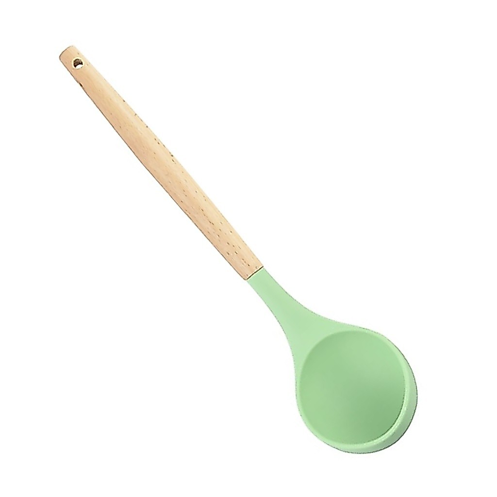 Concha de Feijão Sopa Silicone Cabo Madeira Para Servir Molho Caldo