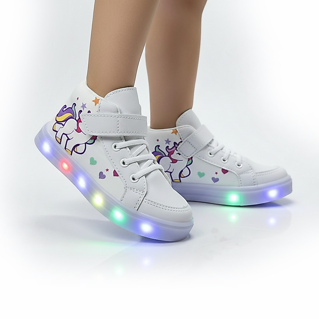 Tênis Feminino Infantil De Led Botinha de Unicórnio Infantil Escolar + Oculos + Relogio · foto 2