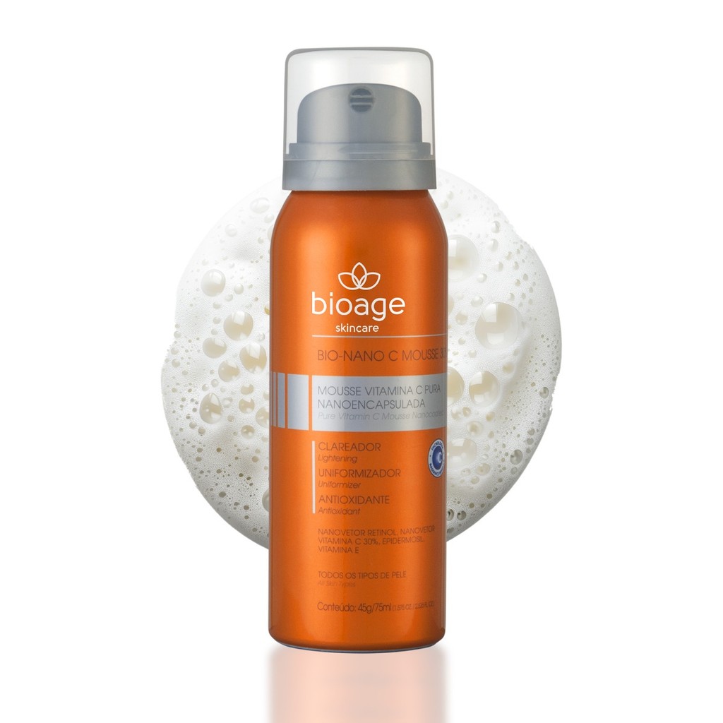 Mousse de Vitamina C Bioage Bio-Nano C 45g - Tratamento Facial Anti-idade Nano Vitamina C Pura 30% Antioxidante