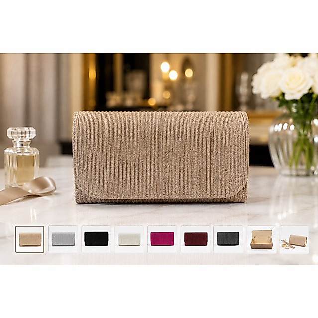 Bolsa Clutch Feminina Festa Casamento Luxo com Glitter, Alça de Corrente e Brilho