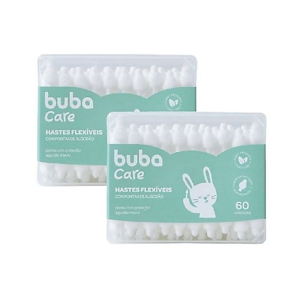 Cotonetes Hastes Flexíveis Buba Care com Pontas de Algodão Macio – 60 Unidades