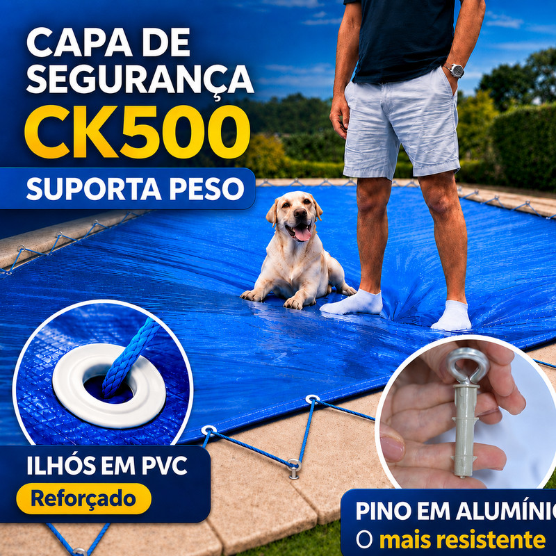 Capa de Segurança para Piscina 8x4 CK500 500 Micras em PVC Suporta 300 kg + Kit de Instalação