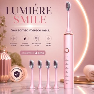 Escova de Dentes Elétrica Sônica USB Recarregável 6 Modos 4 Refis Lumière Smile Rosa