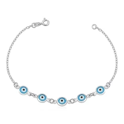 Pulseira Feminina de Prata 925 Elo Cadeado com Olho Grego