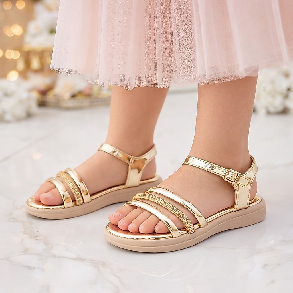 Sandália Infantil Juvenil Menina Rasteira Tiras Strass Moda Confortável Verão 25 ao 33 Dia a Dia Delicada Lançamento