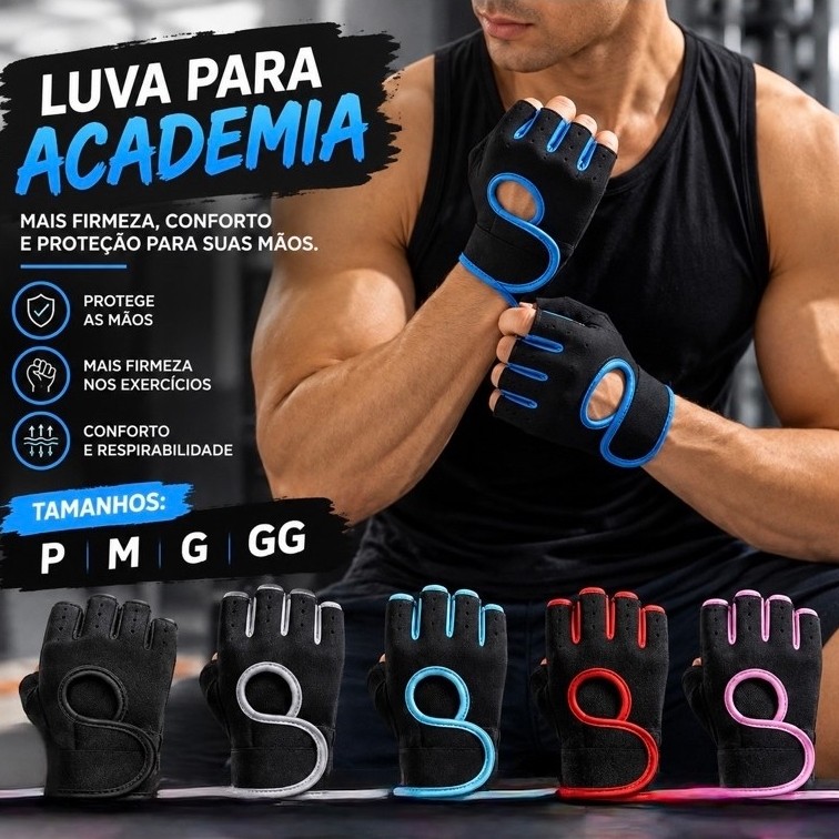 Luva de Academia Antiderrapante Feminina E Masculina Par de Luva Musculação Masculina Equipamentos e Ginástica