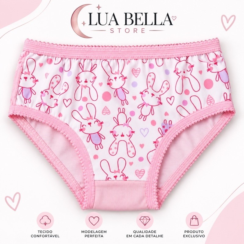 KIT Calcinhas Infantil Menina 100% Algodão Estampadas Confortáveis Roupa Íntima Infantil 5/10 — imagem 2 de 2
