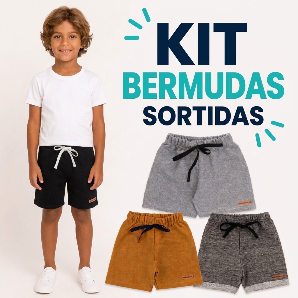 Kit Bermuda Infantil Menino Algodão Cores Sortidas - Roupa Infantil
