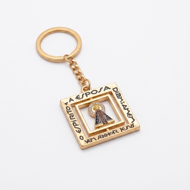 Chaveiro Nossa Senhora Aparecida Dourado Religioso Quadrado Religião Tendencia Pronta Entrega
