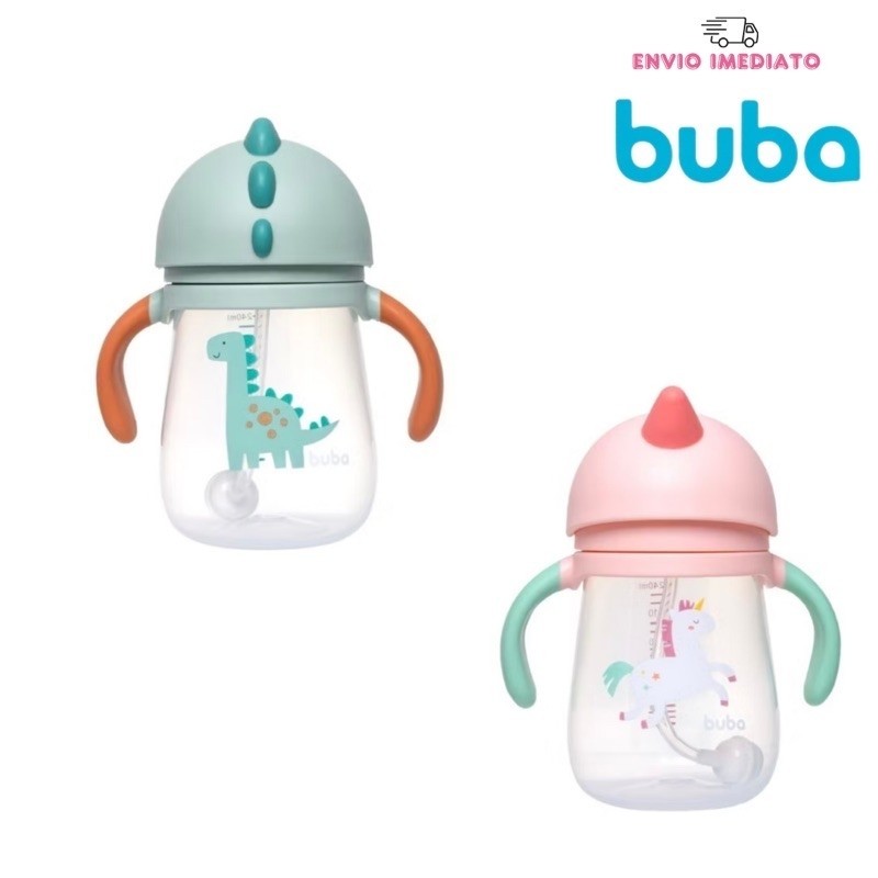 Copo Infantil Treinamento com Alça e Canudo 240ml em Silicone Magic Buba