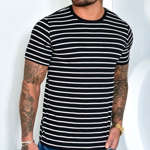 Camiseta Masculina Casual Listrada Malha Com Elastano - Leve e Confortável