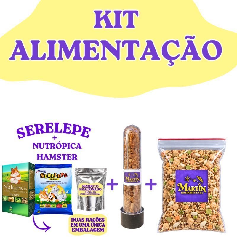 Kit alimentação para hamster, gerbil, nutrópica, serelepe, mix e proteína