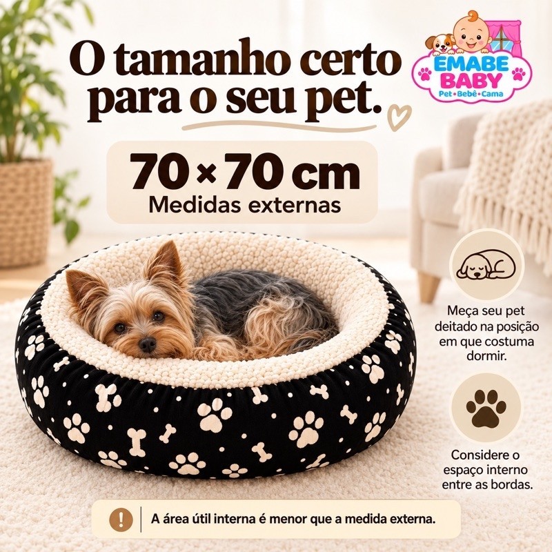 Cama Nuvem grande 70x70 gato e cachorro sherpa fibra antilargica antiderrapante