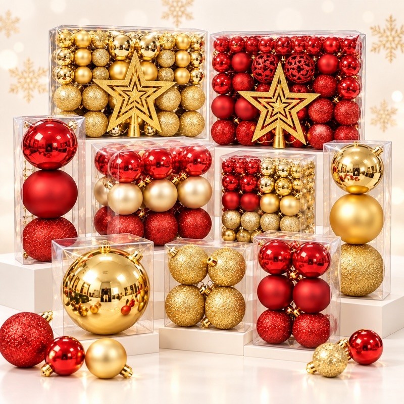 Kit 100 Bolas de Natal Luxo Vermelho e Dourado para Decoração Festiva Arvore Natalina Enfeite Presente