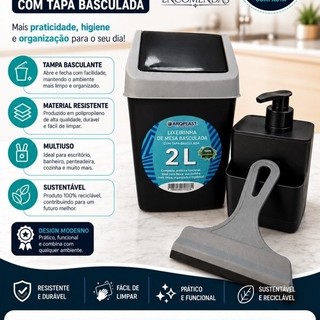 Kit Cozinha Completo – Lixeirinha, Porta Detergente e Rodinho