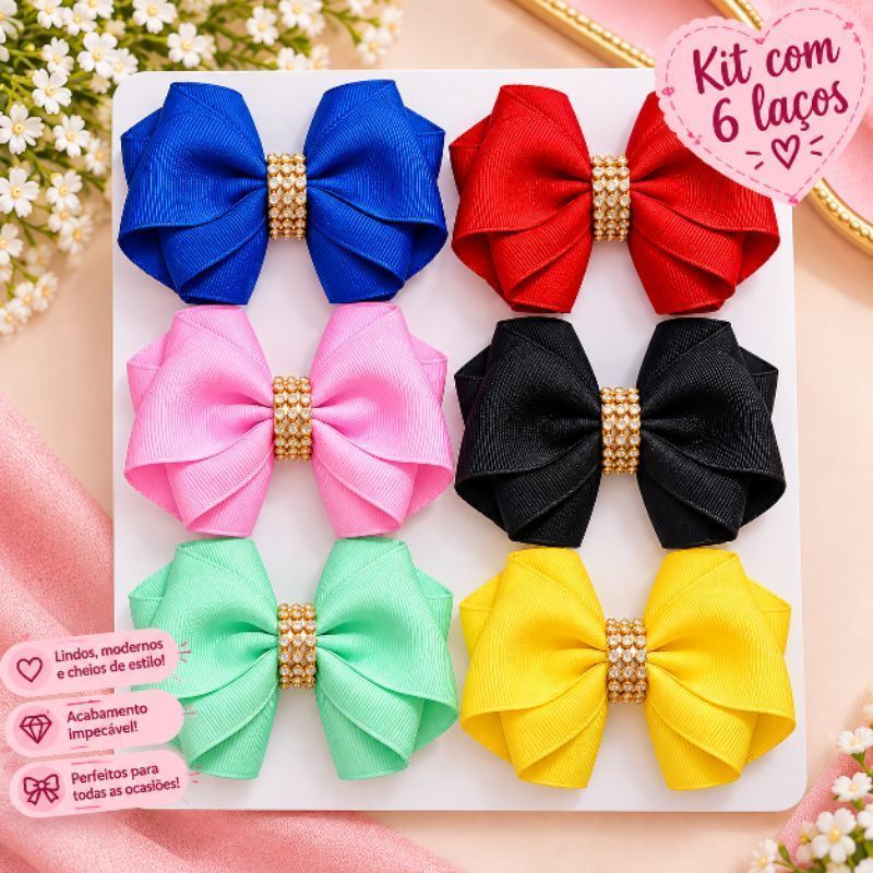 Kit Laços Infantis Menina Luxo, Laços de Cabelo Infantil, Presilhas Femininas, Acessórios de Cabelo para Crianças.
