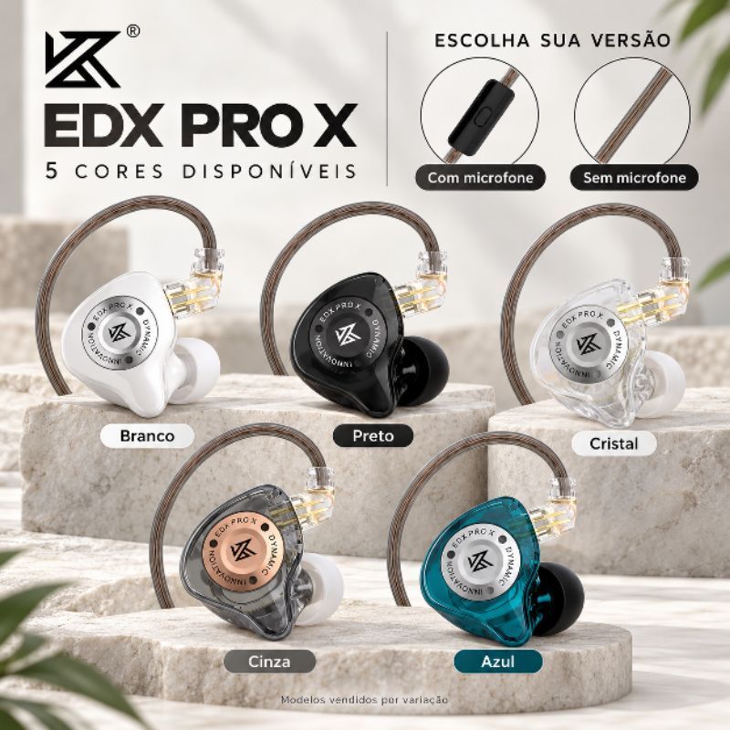 Fone KZ EDX Pro X In Ear HiFi P2 ou Tipo C Com/Sem Microfone Cabo Removível Gamer