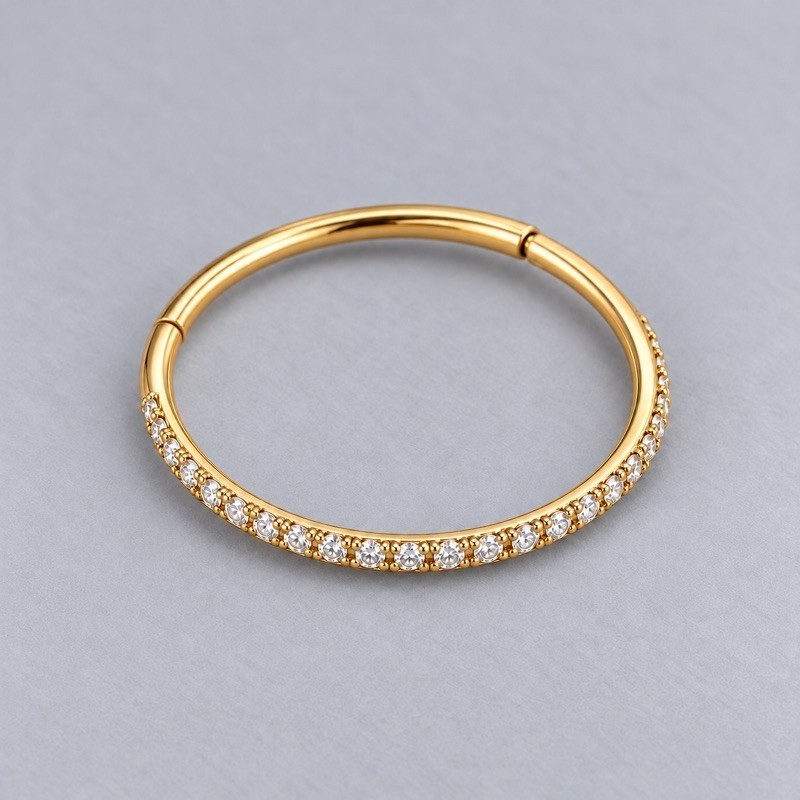 Piercing Argola de Aço Banhado a Ouro Cravejado com Clique 8 mm