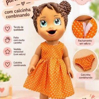 kit Vestido e calcinha para Baby Alive | Roupa de Boneca com Fechamento em Velcro, várias estampas + calcinha aleatória