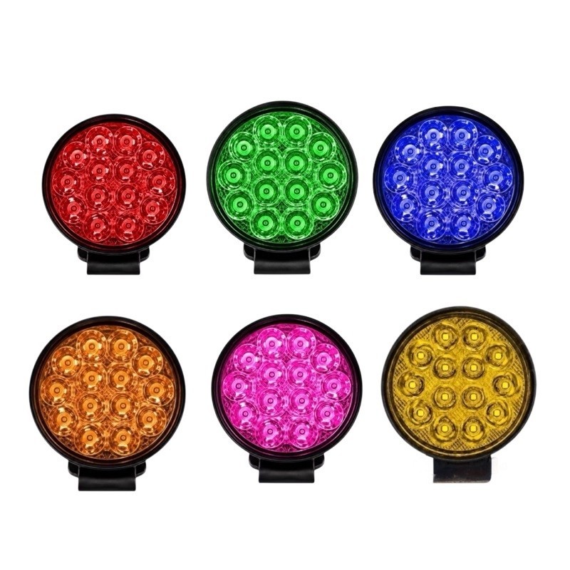 Kit 2 Farol Redondo 9cm 14 Led 42w Colorido Caminhão Ônibus