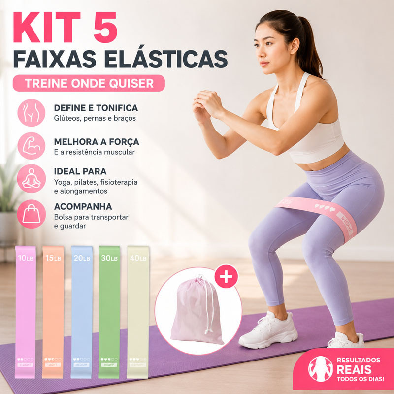 Kit Faixas Elásticas Para Exercícios Multifuncional Exercício Treino Em Casa 5 Níveis Yoga Fisioterapia e Treino