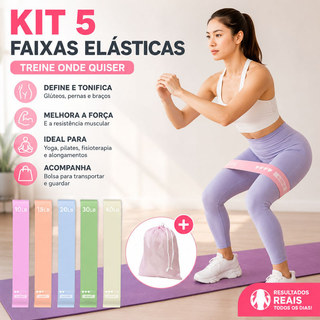 Kit Faixas Elásticas Para Exercícios Multifuncional Exercício Treino Em Casa 5 Níveis Yog…