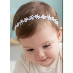 Faixa Bebê Renda Delicada Perola Festa Batizado Cabelo confortável foto ensaio Newborn