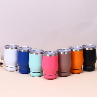 Copo térmico inox com tampa abridor e caixa de som com bluetooth Led 360ML